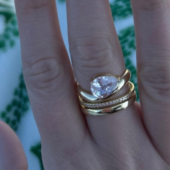 Neiman Marcus 14K Gold Plated Pear Engagement Ring - Picture 4 of 4